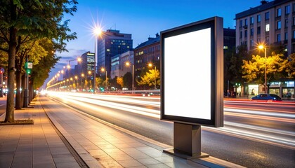 Blank Billboard At Night In City Street