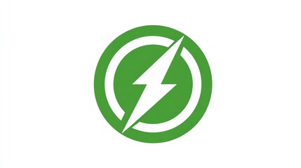 Green Circle with White Lightning Bolt Symbolizing Power and Energy, Eco-Friendly Electricity, Renewable Resource Icon, Symbol of Nature and Sustainability, Electricity and Environment Concept