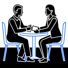 Man and boy sitting on chairs in a business-style illustration
