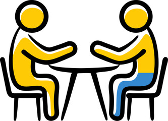 Man and boy sitting on chairs in a business-style illustration