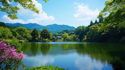 mountain lake in the summer