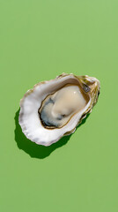 Oyster harvesting event on vibrant green background food photography close-up freshness concept