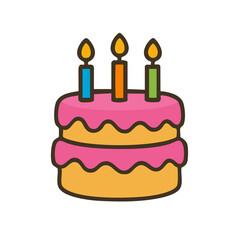 A flat digital illustration of a birthday cake with candles.