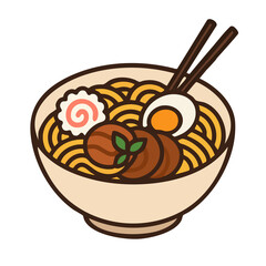  A flat vector illustration of a bowl of ramen with toppings.