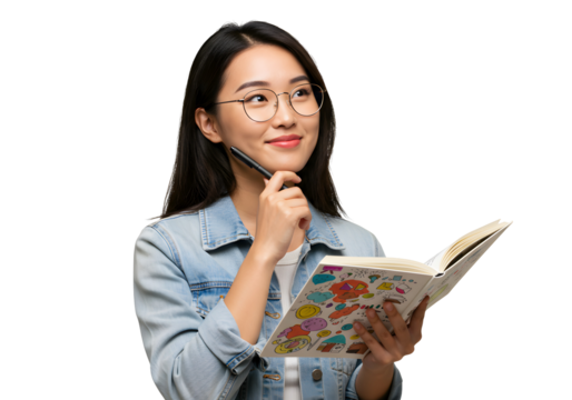 Young Asian Woman Sketching Colorful Doodles Dreamy