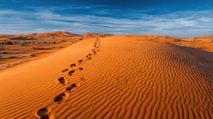Footprints on the Dunes of a Dry Desertscape