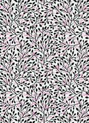 Seamless floral pattern with one line flowers. Vector hand drawn illustration.
