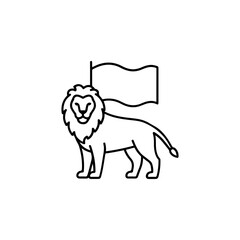 Obraz premium Minimalist line icon of a lion with a flag. Represents strength, leadership, patriotism, national pride, and symbolic power
