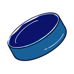 A single blue hockey puck, ready for play. Useful for websites or blogs about ice hockey, sports equipment, games, or winter activities.
