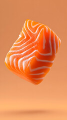 Floating salmon sushi roll culinary art studio setting vibrant colors close-up food aesthetics for culinary enthusiasts
