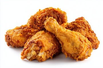 Crispy golden-brown fried chicken pieces seasoned with Southern spices on a white background ready to be served