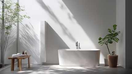 Modern bathroom design featuring an energy-efficient water heater.
