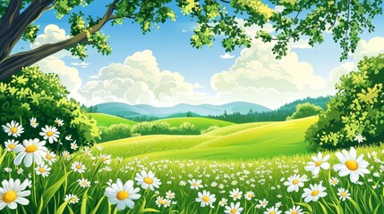 Vibrant green hills showcasing the beauty of springtime.