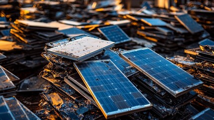 Recyclable Solar Panel Pile Prepared for Eco-Friendly Disposal