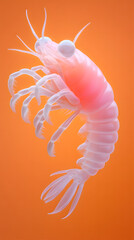 Vibrant pink shrimp floating gracefully underwater scene marine life bright environment close-up view ocean exploration