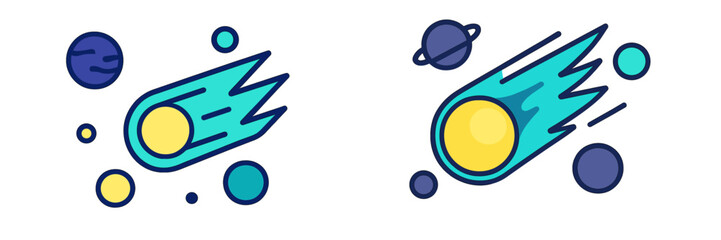 Colorful comet illustrations showcasing celestial movement across a night sky, reflecting vibrant space themes © PAPA STOCK