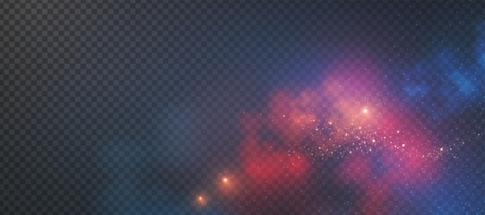 Abstract gold bokeh background with magic fog. Shining transparent light effect. Textured space