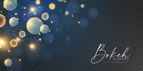 Abstract gold bokeh background with magic fog. Shining transparent light effect. Textured space