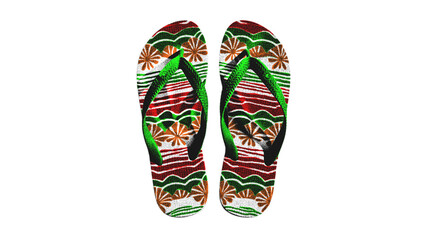 Colorful Decorative Patterned Pair of Beach Flip Flops Footwear Isolated