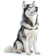 Fototapeta premium a Siberian Husky sitting upright on a white background