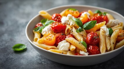 Delicious Pasta with Cherry Tomatoes Mozzarella and Fresh Basil
