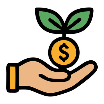 Growing Money Icon Design featuring a hand and sprouting dollar coin