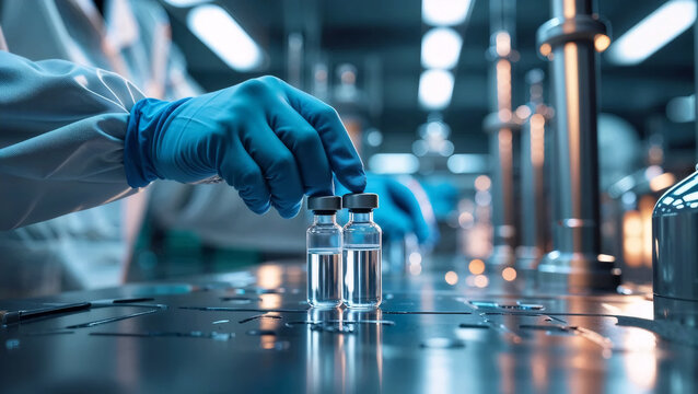 A chemistry lab technician working with laboratory equipment and test tubes in a science and research environment