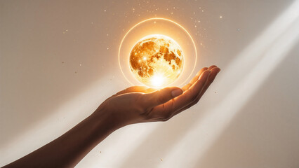 A glowing light held gently in a human hand, symbolizing hope, warmth, and emotional strength.