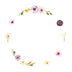 Romantic Watercolor Floral Wreath with Soft Pastel Flowers