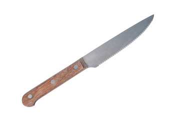 The Photo of kitchenware, beef steak knife, on a white background, taken with a 45Mp high resolution camera.