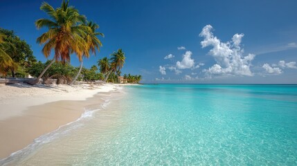 Naklejka premium Relaxing Tropical Beach in the Paradise with Blue Sky