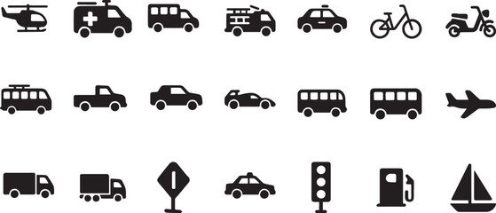 Transportation Vehicle Icon Set - Vector Glyph Pictograms
