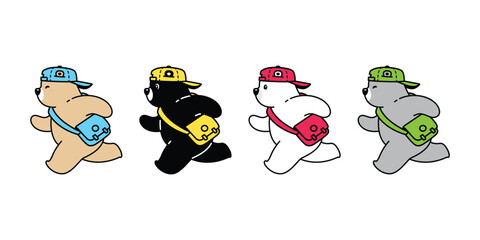 Bear vector polar bear running icon cap hat bag cartoon character doodle logo teddy illustration symbol design