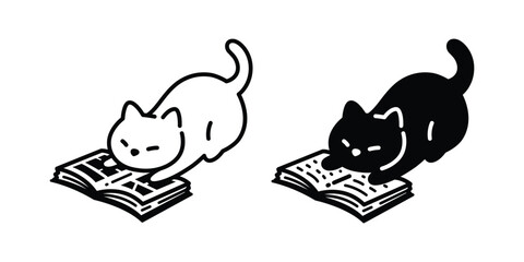 cat vector kitten reading book calico icon cartoon character pet doodle illustration animal breed symbol isolated design