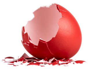 Smashed Red Eggshell Fragments Scattered Around, isolated on transparent background