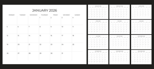 set calendar 2026 with simple and modern design 
