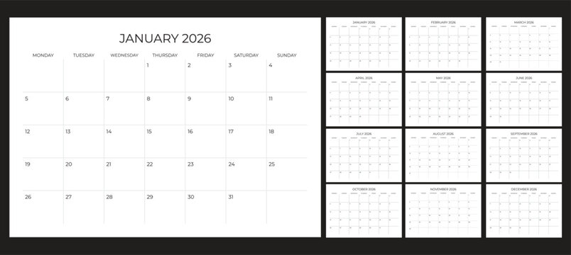 set calendar 2026 with simple and modern design 