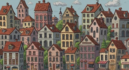 Charming European Village Colorful Houses and Quaint Architecture Illustration