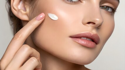 Obraz premium Unveiling the Beauty Skin Model Demonstrates Radiant Skincare Routine