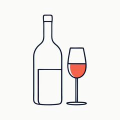Wine Bottle and Glass Icon Illustration