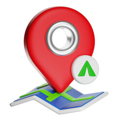 Red location pin pointing on folded map with north symbol: navigation concept on transparent background