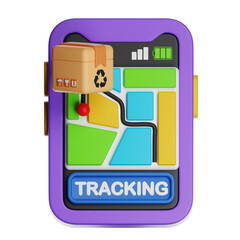 3d phone tracking cardboard box on map with transparent background