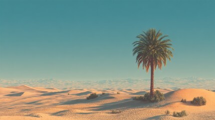 Obraz premium Scenic Desert Landscape with Palm Tree on a Sunny Day