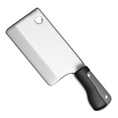 Large sharp butcher knife with black handle on transparent background