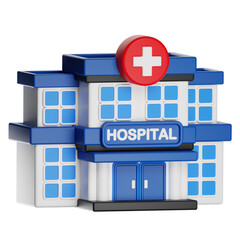 Hospital building with red cross symbol providing healthcare services on transparent background