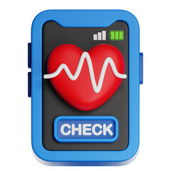 Smartwatch showing heartbeat and check button on transparent background