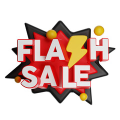 Flash sale 3d rendering on transparent background with lightning bolt and star shape