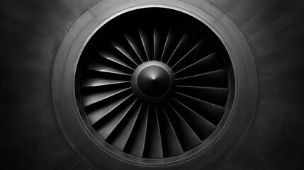 Fototapeta premium Close-up of a dark metallic turbine, blades radiating inwards, creating a sense of power and engineering.