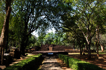 Building tower Muang Sing sandstone khmer castle and Hinduism temples mythology at Prasat Mueang Sing Historical Park for thai people foreign travelers travel visit at Sai Yok in Kanchanaburi Thailand