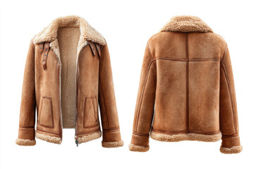 Shearling jacket brings warm, cozy feeling. Front and back views isolated